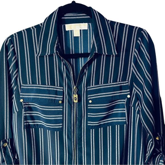 Michael Kors Blue & White Long Sleeve Top Sz S - Picture 3 of 6